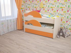 Кровать детская Радуга 1600 Млечный дуб/Оранжевый в Горно-Алтайске - gorno-altajsk.katalogmebeli.com | фото